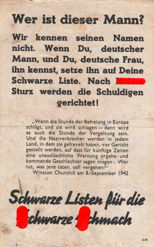 Großbritannien 2. Weltkrieg, "Wer ist dieser Mann?", Flugblatt G.54, Einsatzzeit 1942, verschlissen