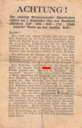 Großbritannien 2. Weltkrieg, "Achtung!", Flugblatt 280, Einsatzzeit 1939-1943, verschlissen