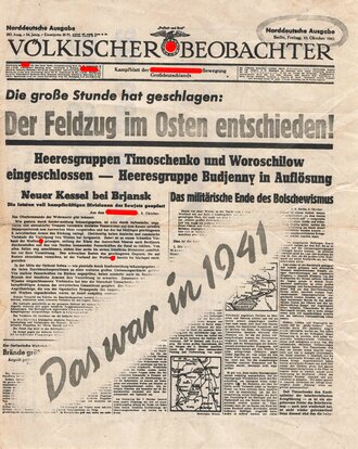 U.S.A. / Großbritannien WWII, "Völkischer Beobachter - Das war in 1941", Flugblatt ZG 30, Einsatzzeit 1944-1945, gefaltet, sonst guter Zustand