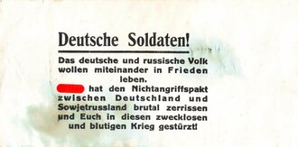 Sowjetunion 2. Weltkrieg, Flugblatt "Deutsche Soldaten!", fleckig