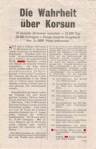 Großbritannien 2. Weltkrieg, "Die Wahrheit über Korsun", Flugblatt G 10, Einsatzzeit 1942, guter Zustand