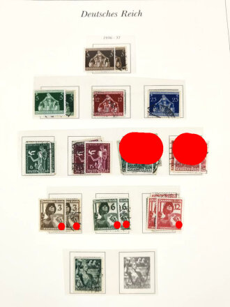Sammlung Briefmarken Deutsches Reich, jede Seite mit Marken ist fotografiert.