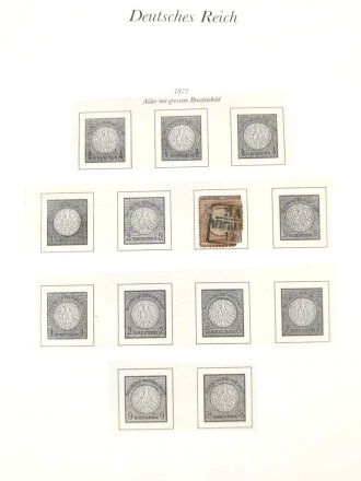 Sammlung Briefmarken Deutsches Reich, jede Seite mit Marken ist fotografiert.