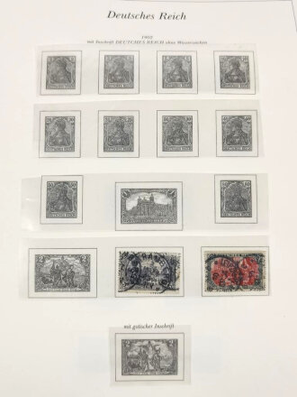 Sammlung Briefmarken Deutsches Reich, jede Seite mit Marken ist fotografiert.