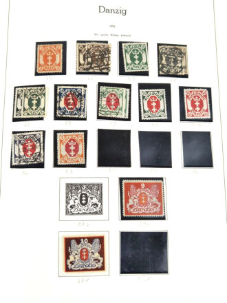 Sammlung Briefmarken Danzig, jede Seite mit Marken ist fotografiert.