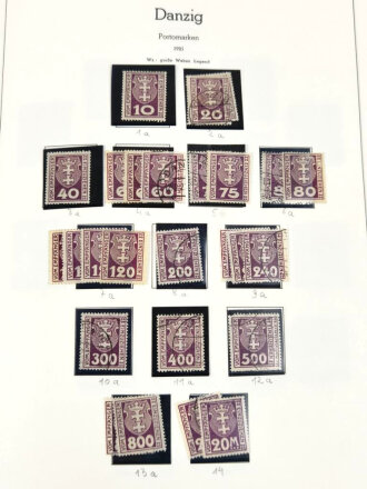 Sammlung Briefmarken Danzig, jede Seite mit Marken ist fotografiert.