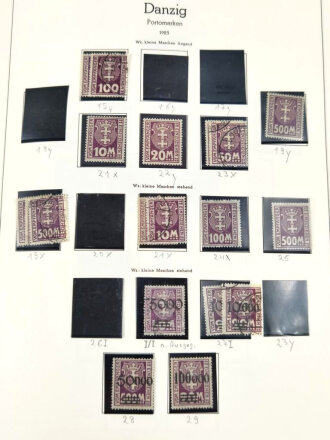 Sammlung Briefmarken Danzig, jede Seite mit Marken ist fotografiert.