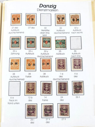 Sammlung Briefmarken Danzig, jede Seite mit Marken ist fotografiert.