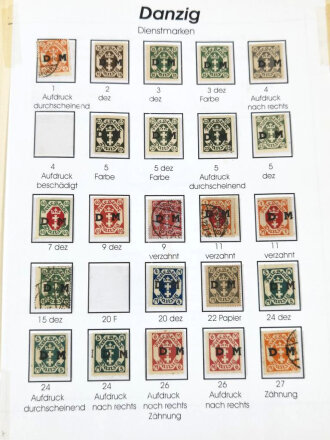 Sammlung Briefmarken Danzig, jede Seite mit Marken ist fotografiert.