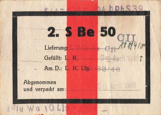 Packzettel für einen Munitionskiste der Wehrmacht...