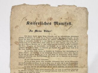 Deutsch-deutscher Krieg 1866, Österreich-Ungarn, Flugblatt/Wandanschlag, Franz Joseph I, "Kaiserliches Manifest - An meine Völker!, 10. Juli 1866, 38 x 23 cm, fleckig, verschlissen