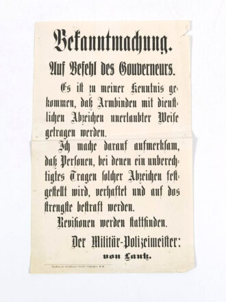 Deutschland 1. Weltkrieg, Wandanschlag/Flugblatt,...
