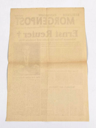 Deutschland nach 1945, Extrablatt der Berliner Morgenpost zum Tod von Ernst Reuter, 29. September 1953, guter Zustand