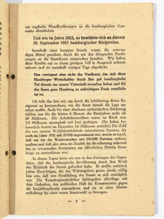 Deutsche Staatspartei, Heft/Broschüre "Die Schicksalsstunde des hamburgischen Bürgertums", Bürgermeister Dr. Carl Petersen, Hamburg, April 1932, 28 Seiten, ca. DIN A5, gelocht, gebraucht