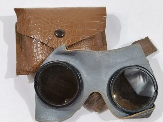 Allgemeine Schutzbrille Wehrmacht in brauner Hülle. Sehr guter Zustand, Umbral Gläser ( dunkel gefärbt )