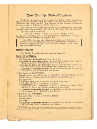 Reichsverband für Zucht und Prüfung deutschen Warmbluts, Heft "Bewerbung um das Deutsche Reiter-Abzeichen", 11 Seiten mit Fragebogen, ca, DIN A5, gebraucht, Fragebogen lose