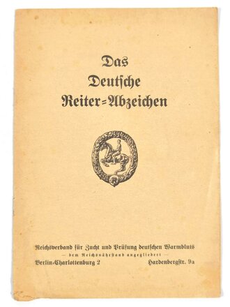 Reichsverband für Zucht und Prüfung deutschen Warmbluts, Heft "Bewerbung um das Deutsche Reiter-Abzeichen", 11 Seiten mit Fragebogen, ca, DIN A5, gebraucht, Fragebogen lose