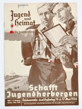 Jugend und Heimat "Schafft Jugendherbergen", Heft 5/17. Jahrgang, Mai 1936, gelocht