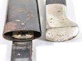 Fahrtenmesser für Angehörige der Hitlerjugend. Hersteller RZM M7/51/39 für Anton Wingen, Jr., Solingen. Scheide original lackiert, Griffschale defekt, ungereinigtes Stück