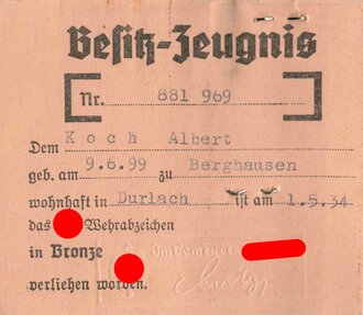Umfangreicher Dokumentennachlass eines frühen Mitglieds der NSDAP, Träger  des goldenen Ehrenzeichens der NSDAP sowie des silbernen Ehrenzeichen des Gau Baden