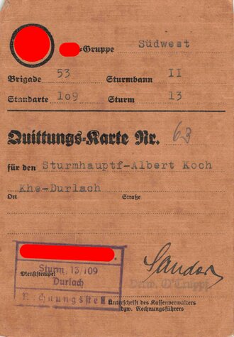 Umfangreicher Dokumentennachlass eines frühen Mitglieds der NSDAP, Träger  des goldenen Ehrenzeichens der NSDAP sowie des silbernen Ehrenzeichen des Gau Baden