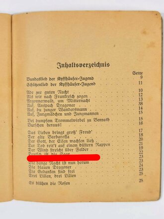 Liederbuch der Kyffhäuser-Jugend mit Mitgliederausweis, Ausgabe 1932, 96 Seiten, ca. DIN A7, gebracht