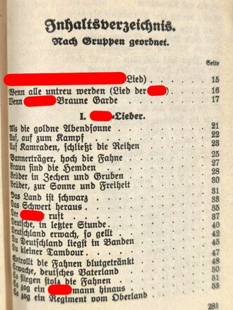 SA Liederbuch, herausgegeben im Auftrage der Obersten SA-Führung, 291 Seiten, 1933, 10 x 12,5 cm, sehr guter Zustand, seltenes Stück