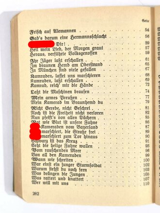 SA Liederbuch, herausgegeben im Auftrage der Obersten SA-Führung, 291 Seiten, 1933, 10 x 12,5 cm, sehr guter Zustand, seltenes Stück