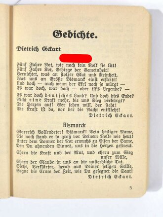 SA Liederbuch, herausgegeben im Auftrage der Obersten SA-Führung, 291 Seiten, 1933, 10 x 12,5 cm, sehr guter Zustand, seltenes Stück