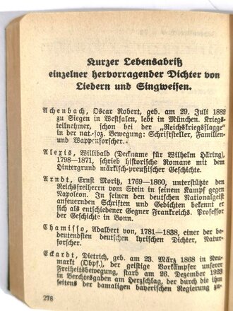 SA Liederbuch, herausgegeben im Auftrage der Obersten SA-Führung, 291 Seiten, 1933, 10 x 12,5 cm, sehr guter Zustand, seltenes Stück