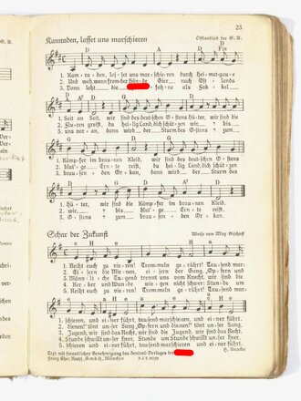 HJ, "Uns geht die Sonne nicht unter", Lieder der Hitler-Jugend, HJ Obergebiet West, 1934, 150 Seiten, ca. DIN A5, stark gebraucht