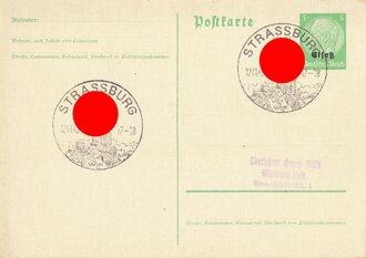 Elsass-Lothringen, 2 Postkarten mit Stempel "Strassburg" und "Metz", 12./13.11.1940, ca. 10,5 x 15 cm, ungelaufen, guter Zustand