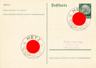 Elsass-Lothringen, 2 Postkarten mit Stempel "Strassburg" und "Metz", 12./13.11.1940, ca. 10,5 x 15 cm, ungelaufen, guter Zustand