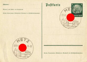 Elsass-Lothringen, Ganzsache, 2 Postkarten mit Stempel "Metz", 08.11.1940, ca. 10,5 x 15 cm, ungelaufen, guter Zustand