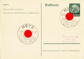 Elsass-Lothringen,2 Postkarten mit Stempel "Metz", 13.11.1940, ca. 10,5 x 15 cm, ungelaufen, guter Zustand