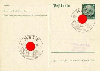 Elsass-Lothringen,2 Postkarten mit Stempel "Metz", 13.11.1940, ca. 10,5 x 15 cm, ungelaufen, guter Zustand