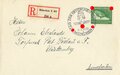Ganzsache, Briefumschlag mit R-Stempel und Stempel "Tag der Deutschen Kunst München - 9.7.1938", ca. 9,5 x 15 cm, gelaufen, Zeppelin Briefmarke