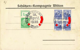 "Schützen-Kompagnie Wilten", Ganzsache auf Briefumschlag mit Stempel "Ein Volk Ein Reich Ein Führer - Wien - 10. April 1938", ungelaufen