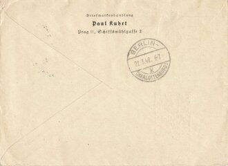 Böhmen und Mähren, Briefumschlag mit R-Stempel und Stempel "Prag 1 - 3 Jahre im Großdeutschen Reich - 15.III.1942", gelaufen