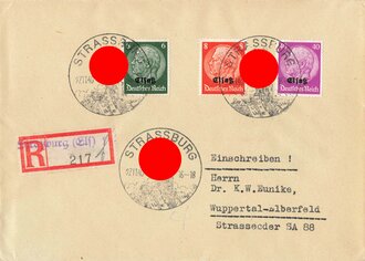 Elsass-Lothringen, Briefumschlag mit R-Stempel und Stempel "Strassburg", 27.11.1940, gelaufen