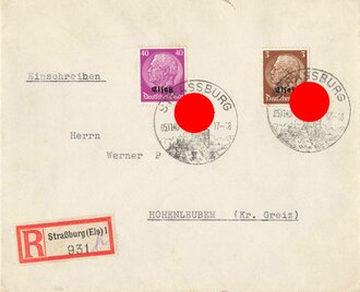 Elsass-Lothringen, Briefumschlag mit R-Stempel und Stempel "Strassburg", Einschreiben, 5.11.1940, gelaufen