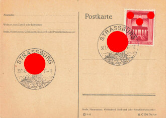 Elsass-Lothringen, Postkarte mit Stempel "Strassburg", 30.1.1943, ungelaufen