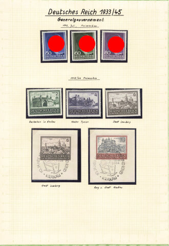 Generalgouvernement, 8 Briefmarken, davon 2 mit Stempel...