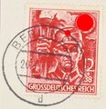 Briefmarke "Parteiformationen SA - Grossdeutsches Reich", 12 + 38 Pfennig, ausgegeben und gestempelt, 20.04.1945, gelaufen