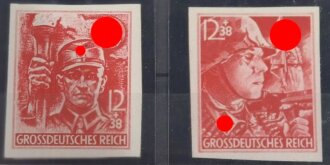 4 Briefmarken "Parteiformationen SA und SS - Grossdeutsches Reich", 12 + 38 Pfennig, geprüft am 12.05.2009 "Oechsner"