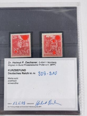 4 Briefmarken "Parteiformationen SA und SS - Grossdeutsches Reich", 12 + 38 Pfennig, geprüft am 12.05.2009 "Oechsner"