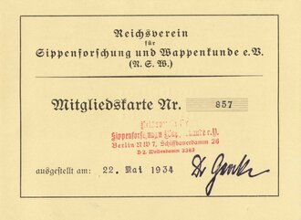 Mitgliedskarte "Reichsverein für...