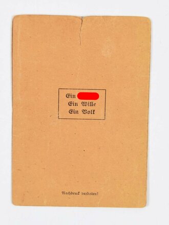 Reichsbund der Inhaber der Rettungsmedaille e.V.,  Ausweis eines Leutnant d. R. a. D (Frontkämpferkreuz und EK II), Gaukameradschaft Baden, Mannheim, 11. Februar 1942, ca. 10,5 x 15 cm, gebraucht, eingerissen