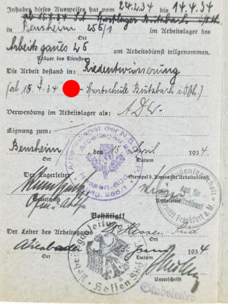 Deutsche Studentenschaft, Pflichtenheft, Studenten-Arbeitsdienst, 1934, Universität Frankfurt, Gau Hessen-Nassau, Arbeitsgau 25, Bensheim, guter Zustand