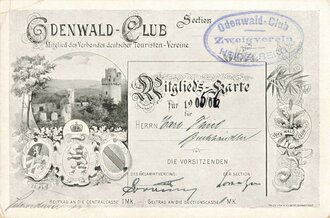 Odenwald-Club, Zweigverein Heidelberg, Mitlgliedskarte für 1905/06, ca. 10 x 15 cm, guter Zustand